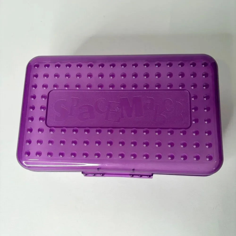 Vintage Spacemaker Pencil Box Case Plastic Transparent Clear Purple 90s